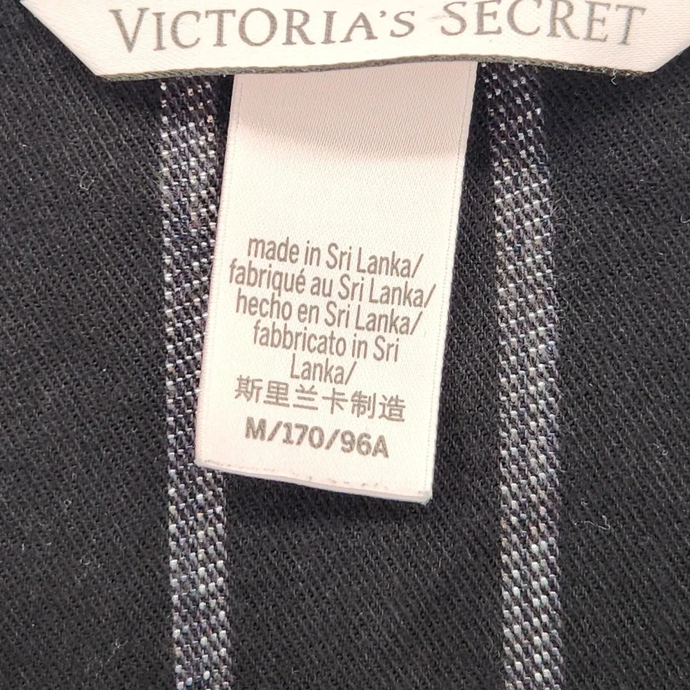 Victorias Secret Pajama Top Black‎ Silver Metallic Stripe Button Down Shirt M